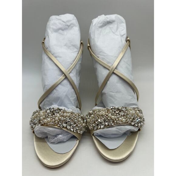 Badgley Mischka Women's Clarisa Embellished Wedge Sandal Ivory MP5243 Size 9.5 - Picture 11 of 12